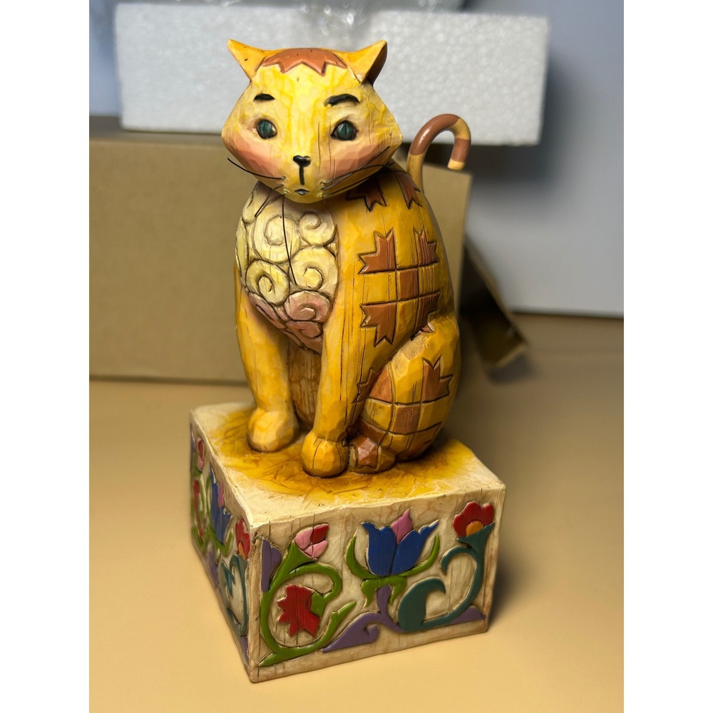 Jim Shore Heartwood Creek Jasper Cat Figurine 114424 Tan Yellow 2003 Enesco